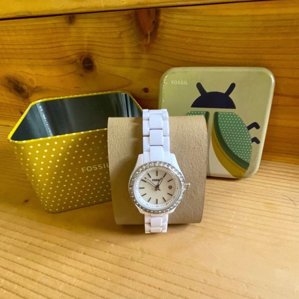 Women’s Fossil White Ceramic Watch Used